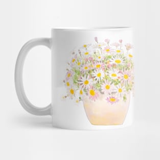 white and pink daisies in pot watercolor Mug